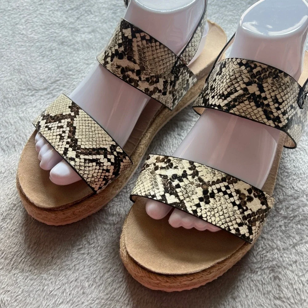 Womens Snakeskin Print Espadrille Platform Sandals Ankle Strap Flatform